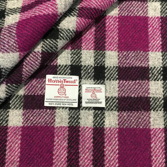 Cerise Pink, Black & Grey Tartan Check Harris Tweed