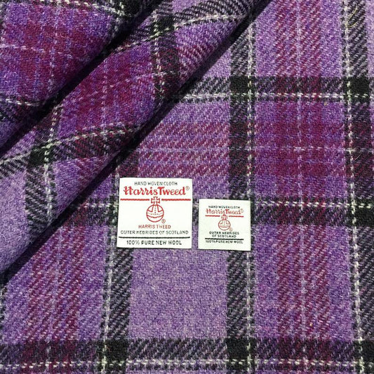 Purple & Black Tartan Check Harris Tweed