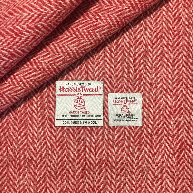 Red & White Herringbone Harris Tweed