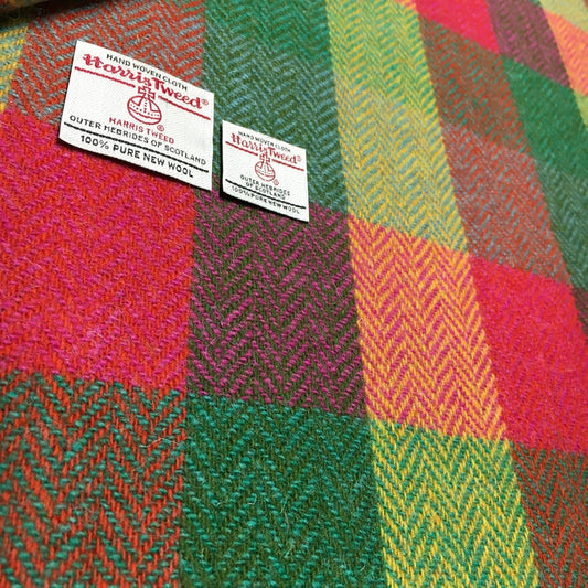 Neon Green & Pink Herringbone Check Harris Tweed