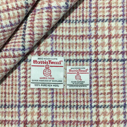 Dusky Pink & Blue Glen Urquhart Check Harris Tweed