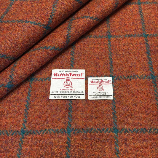 Copper Brown With Dark Turquoise Overcheck Harris Tweed