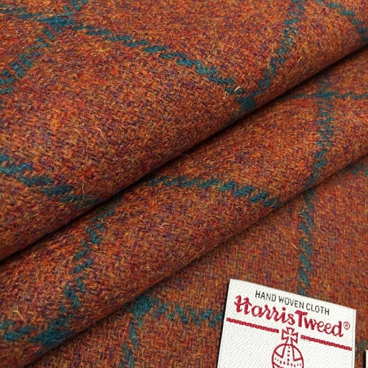 Copper Brown With Dark Turquoise Overcheck Harris Tweed