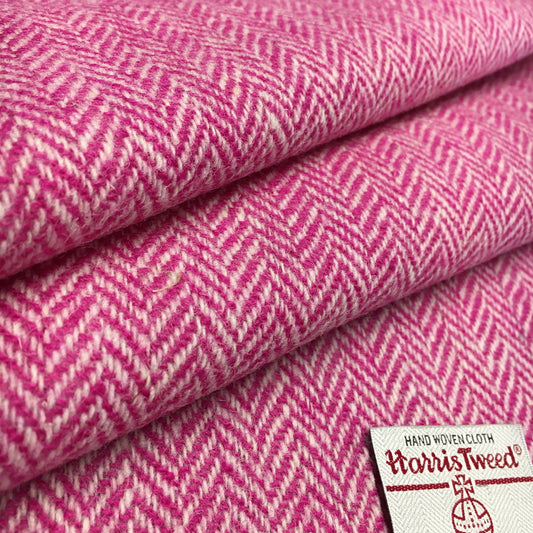 Bright Pink & White Herringbone Harris Tweed