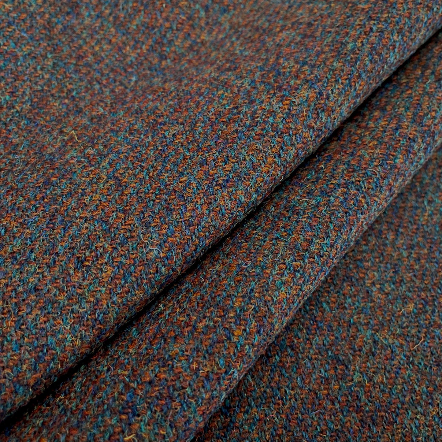 Chestnut Brown & Peacock Blue Diagonal Mix Harris Tweed