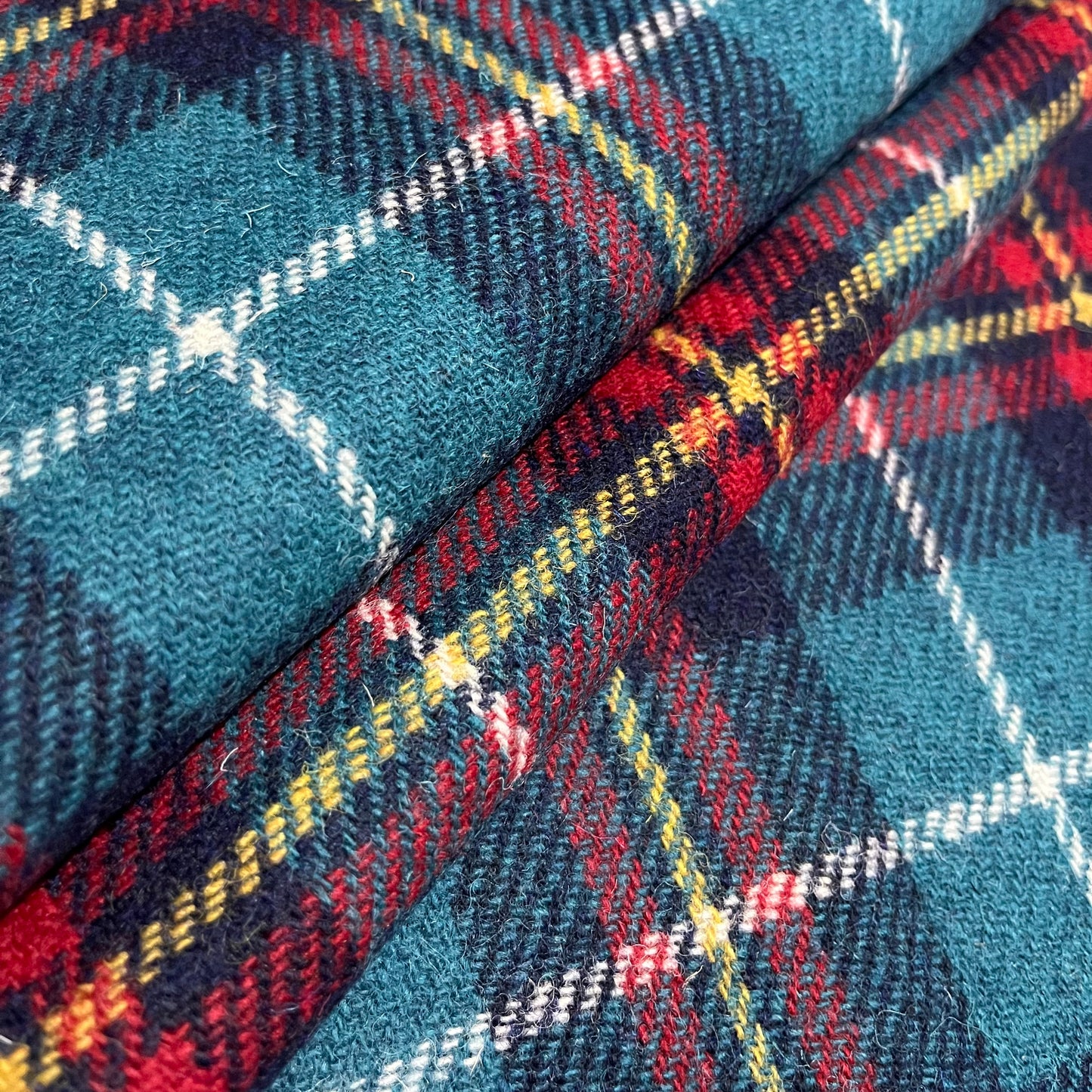 Dark Turquoise, Navy, & Red Tartan with Yellow & White Overcheck Harris Tweed