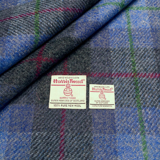 Blue & Grey Tartan Check With Red & Green Overcheck Harris Tweed