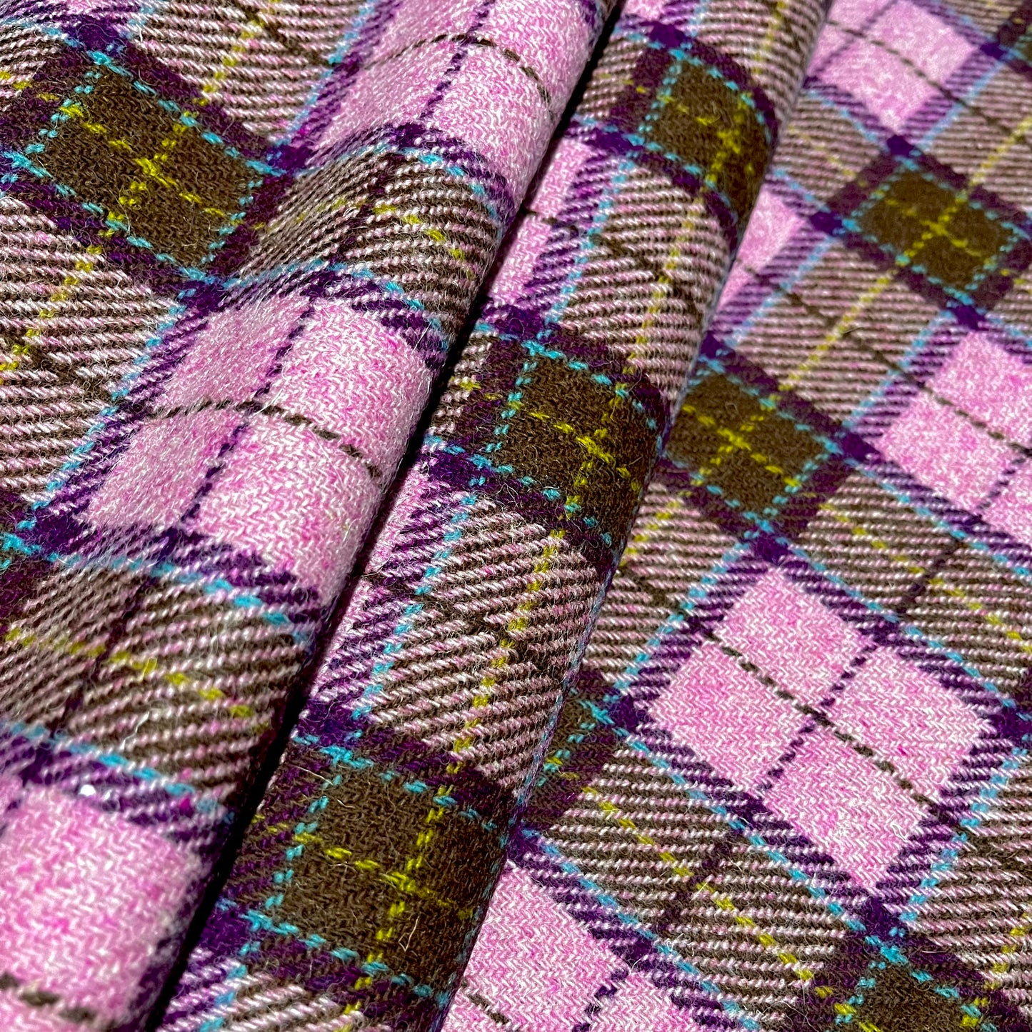 Baby Pink, Brown, & Purple Check with Yellow Overcheck Harris Tweed