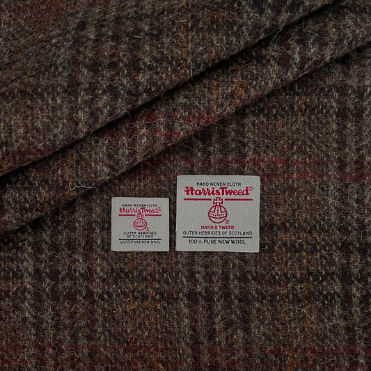 Brown & Grey Small Check with Red & Orange Overcheck Harris Tweed