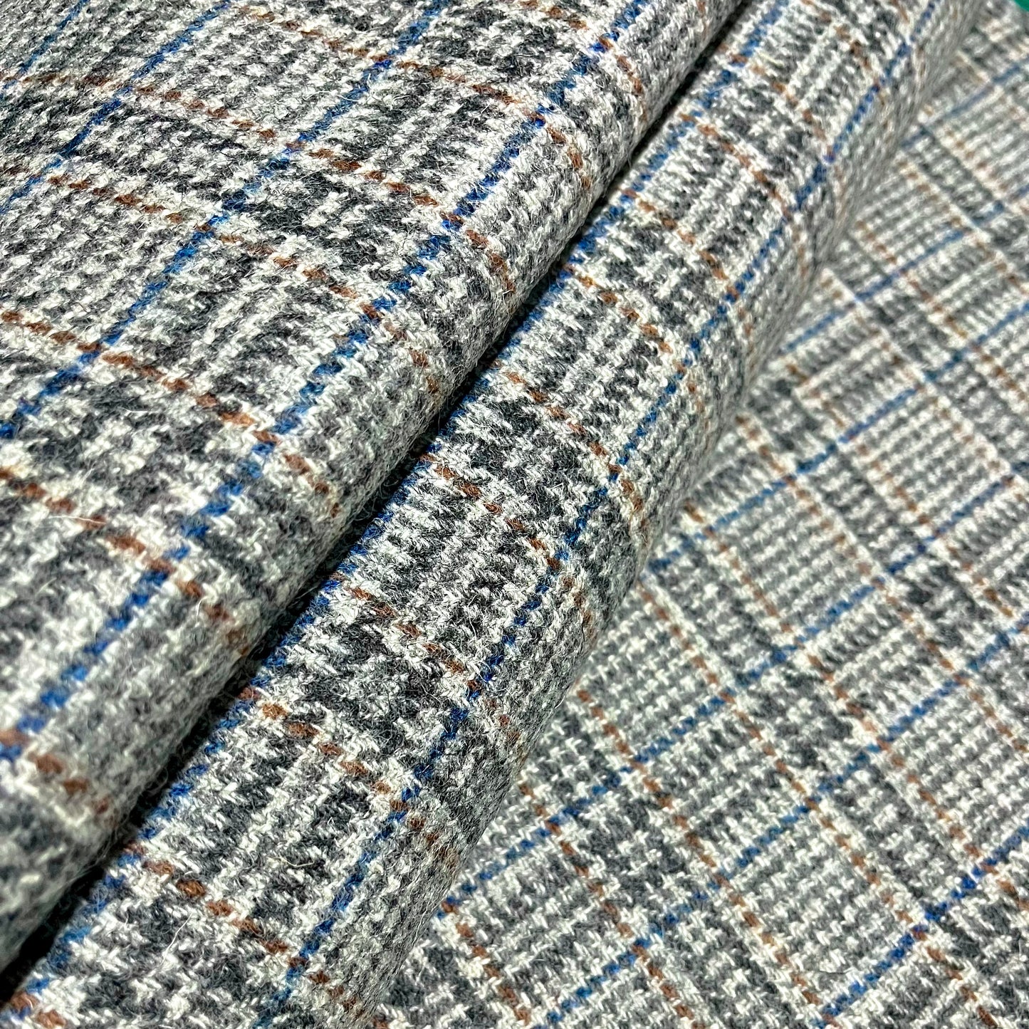 Mixed Grey Tile Check with Blue & Brown Overcheck Harris Tweed