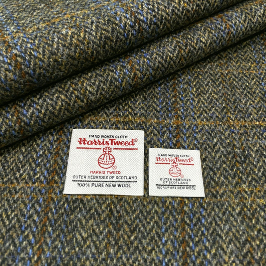 Brown & Black Mix Herringbone With Blue & Brown Overcheck Harris Tweed