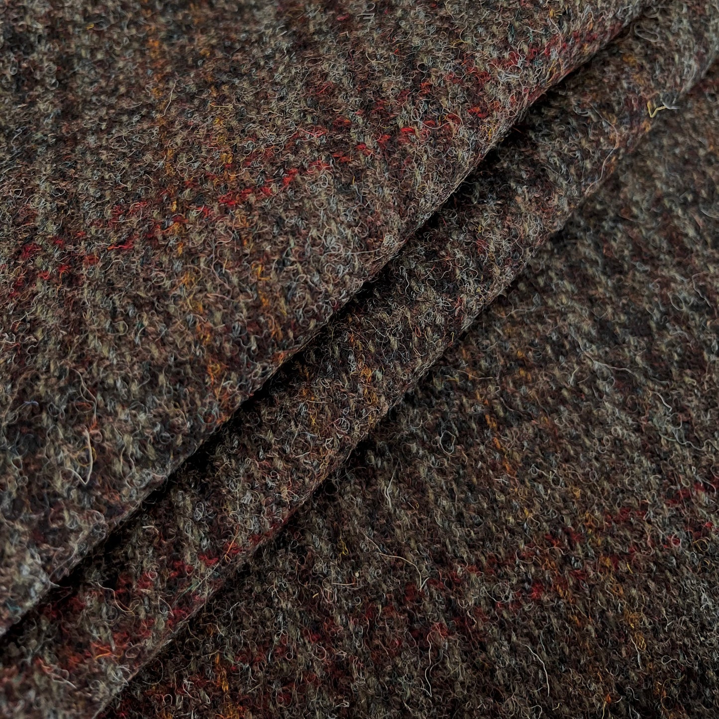 Brown & Grey Small Check with Red & Orange Overcheck Harris Tweed