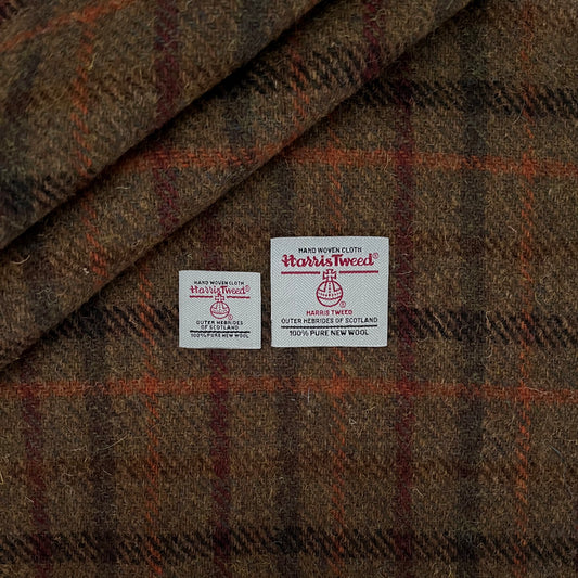 Brown Small Check with Orange, Red & Brown Overcheck Harris Tweed