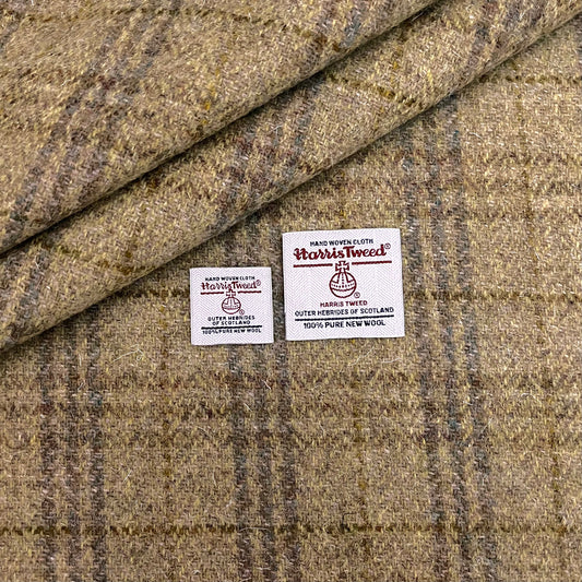 Rustic Beige & Brown Herringbone Check with Ochre Overcheck Harris Tweed