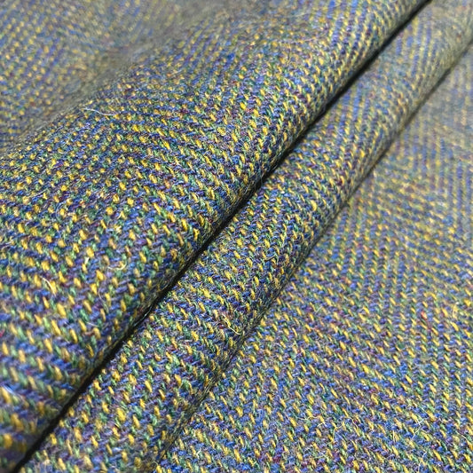 Periwinkle Blue & Acid Green Wide Herringbone Harris Tweed