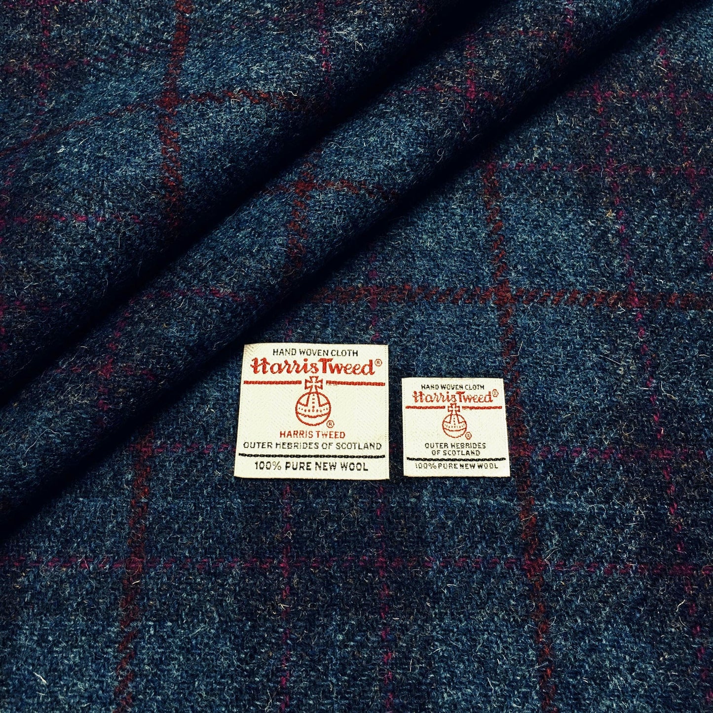 Navy Blue Tartan Check With Pink & Red Overcheck Harris Tweed